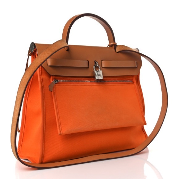 Hermes  Vache Hunter Toile Herbag Zip 31 PM Orange - Picture 3 of 13